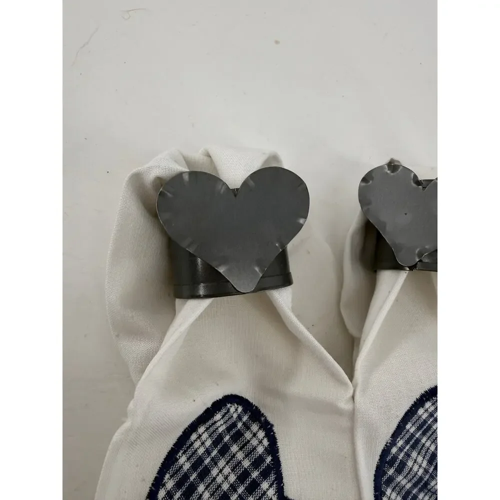 Heart Napkin Rings With Embroidered Heart Napkins Set Of 2 Farmhouse Country